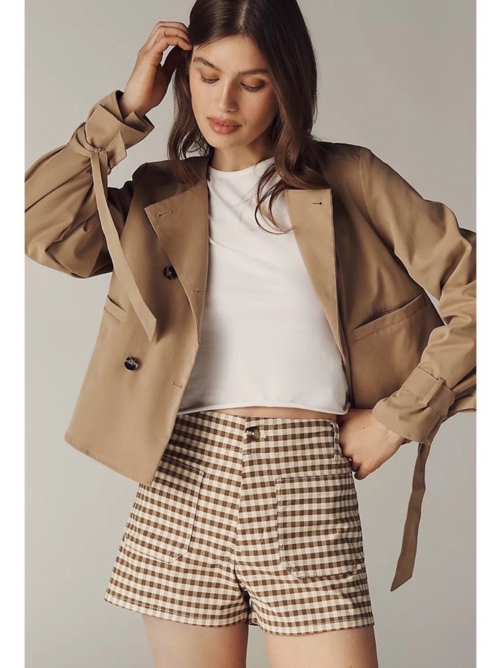 Maeve Tan Cropped Tie-Sleeve Blazer
